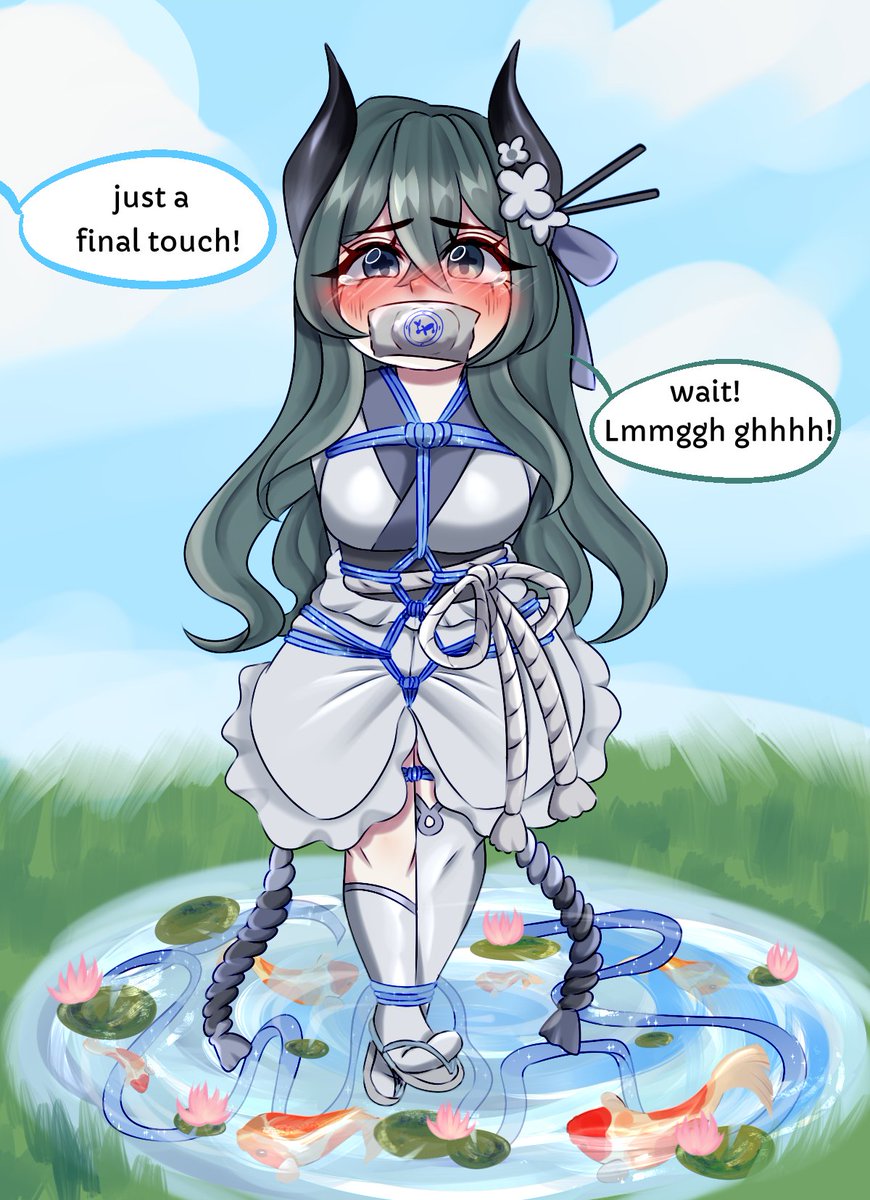 Someone decided to go demon hunting and poor Mizumi has the horns "but I'm not an oni! T_T"

Art by @/Lyrakoree