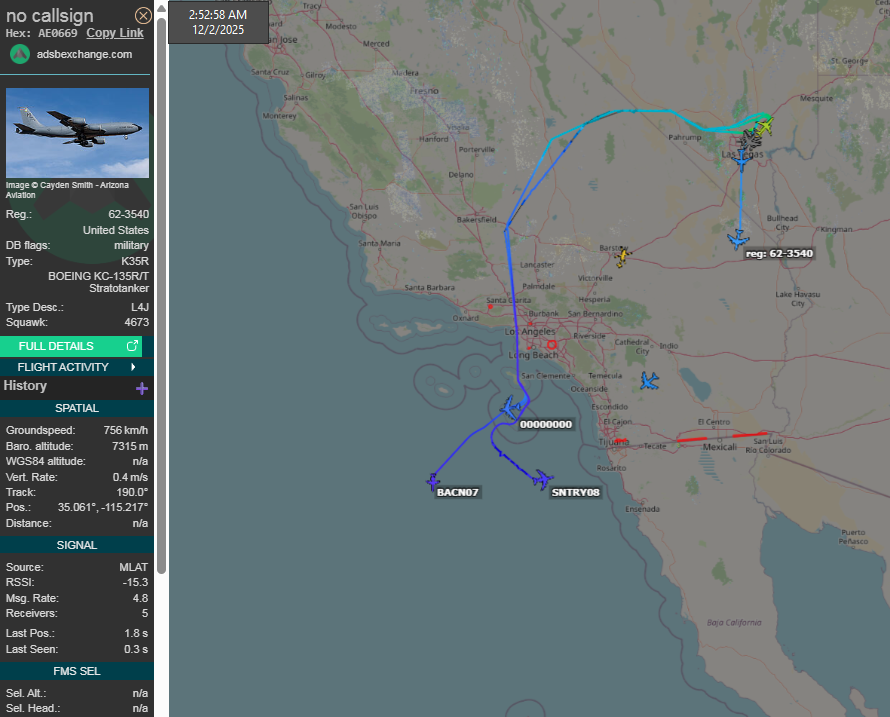 FlconEYES's tweet photo. 🧐🚨
KROME11 AE5FAA
KROME12 AE574D
BOEING KC-135R/T Stratotanker AE0669
BOEING KC-135R/T Stratotanker 57-1439 AE0359
BACN07 22-9047 AE77A4
SNTRY08 79-0001 AE11E7
B-52 60-0038 AE5886
#AvGeek #ADSB #planespotting #1Dec https://t.co/3mJgKQTPJT