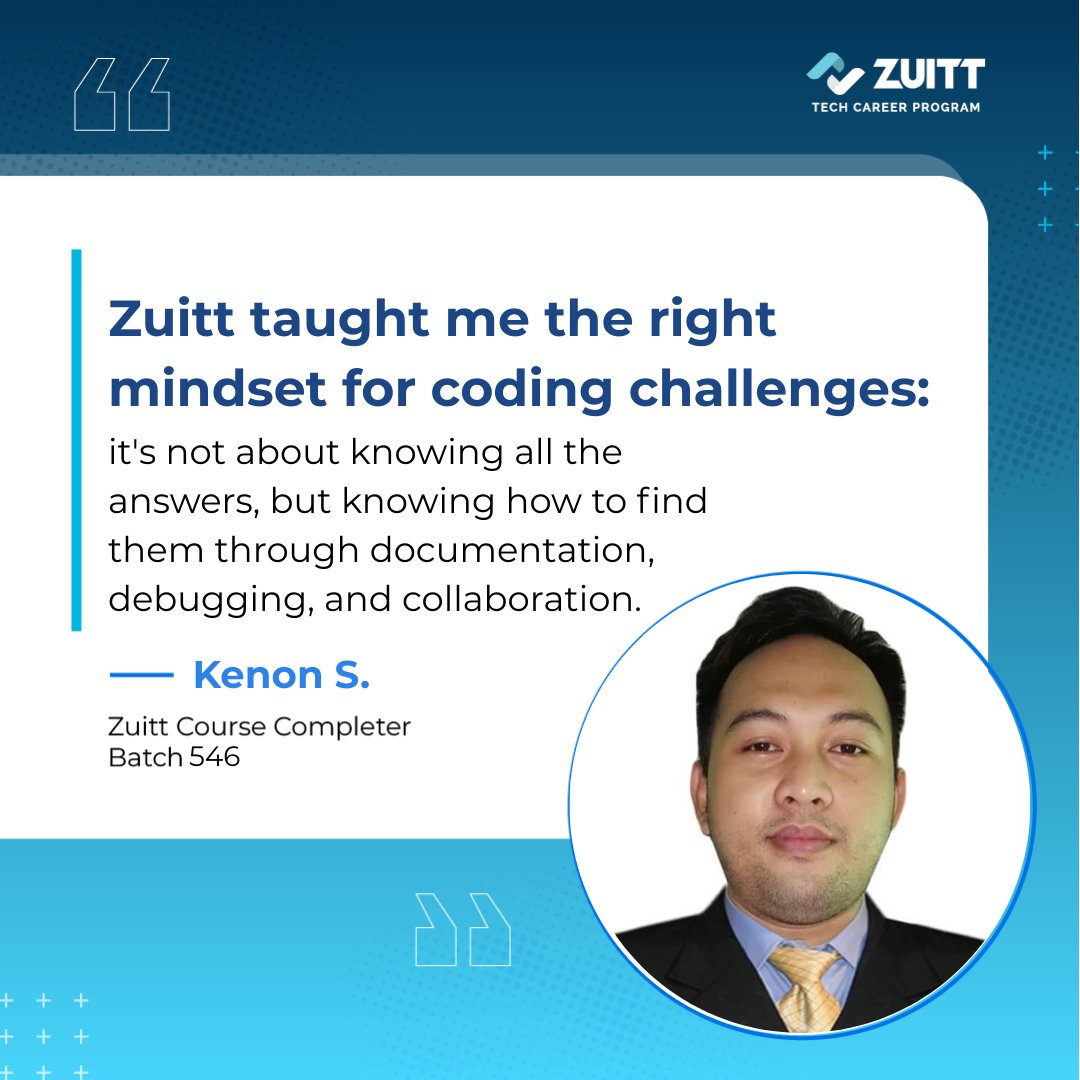 zuittco's tweet image. Learn more on how you can start your coding career: codenow.zuitt.co/KenonTestimoni…
#Zuitt #techcareer #tech #coding #programming #upskill #onlinelearning