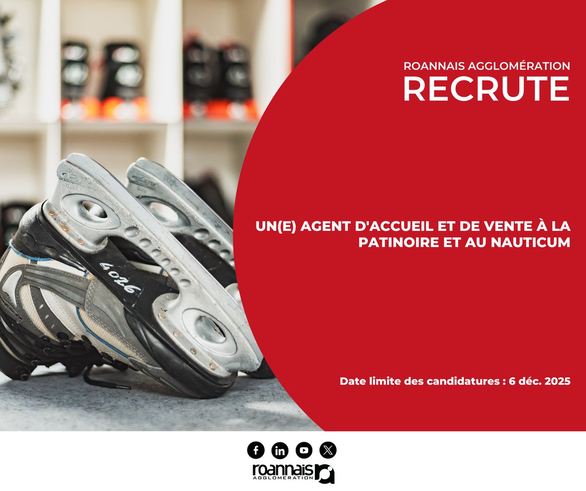 🚨 URGENT 🚨
<a href="/RoannaisAgglo/">Roannais Agglo</a> recrute :
🎟️ Un(e) Agent d'accueil et de vente à la Patinoire et au Nauticum

Si vous êtes intéressés, postulez en ligne ➡ aggloroanne.fr/offres-demploi…

#entretien #recrute #roannaisagglomerationrecrute #recrutement #emploi