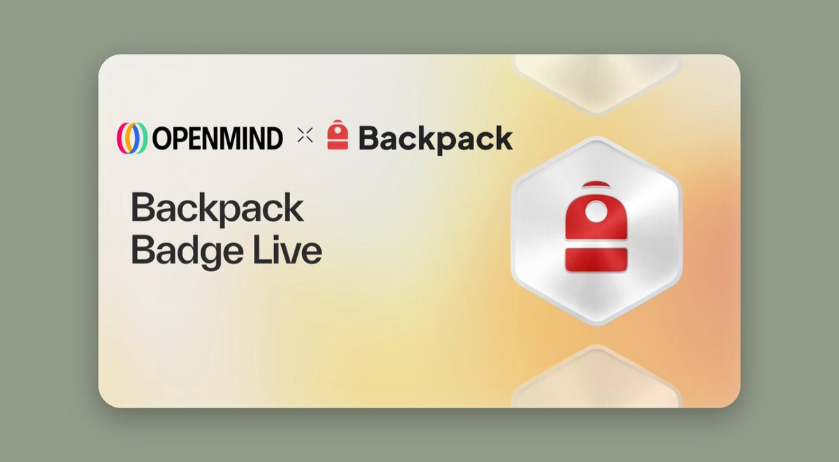 Backpack users can now claim a badge on <a href="/openmind_agi/">OpenMind</a> by linking their wallet.

It takes a minute to set up:👇

• Download the Backpack wallet
• Go to the site and open your OpenMind FABRIC account
• Choose Backpack Badge
• Scan the QR with your phone camera
• Badge will