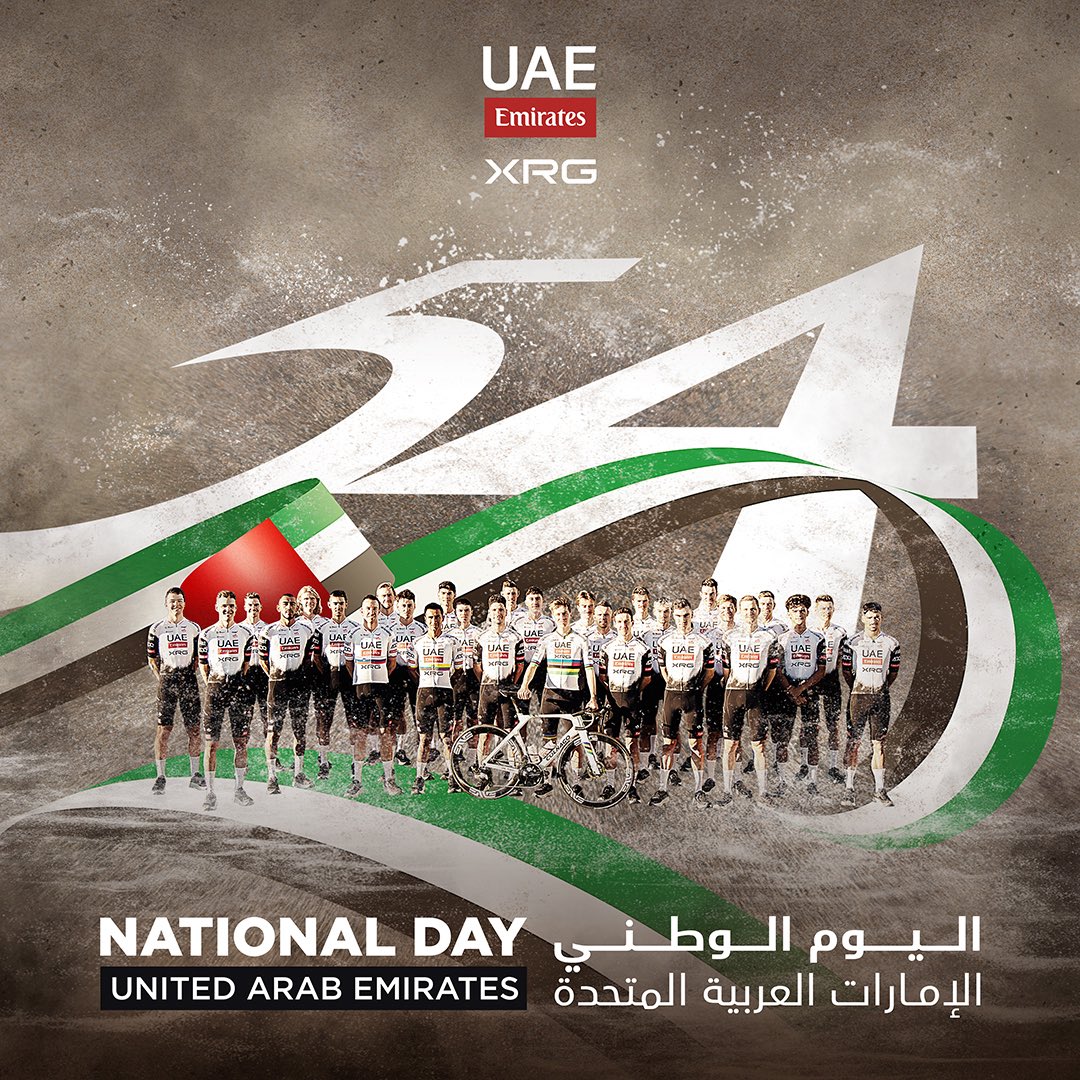 TeamEmiratesUAE's tweet image. Happy 54th #UAENationalDay from all of us here at UAE Team Emirates-XRG 🇦🇪
 
We’re proud to contribute to this nation’s incredible story. Thank you for your ongoing support - here’s to celebrating many more years of unity, growth, and achievement together! 🏆
 
#WeAreUAE
