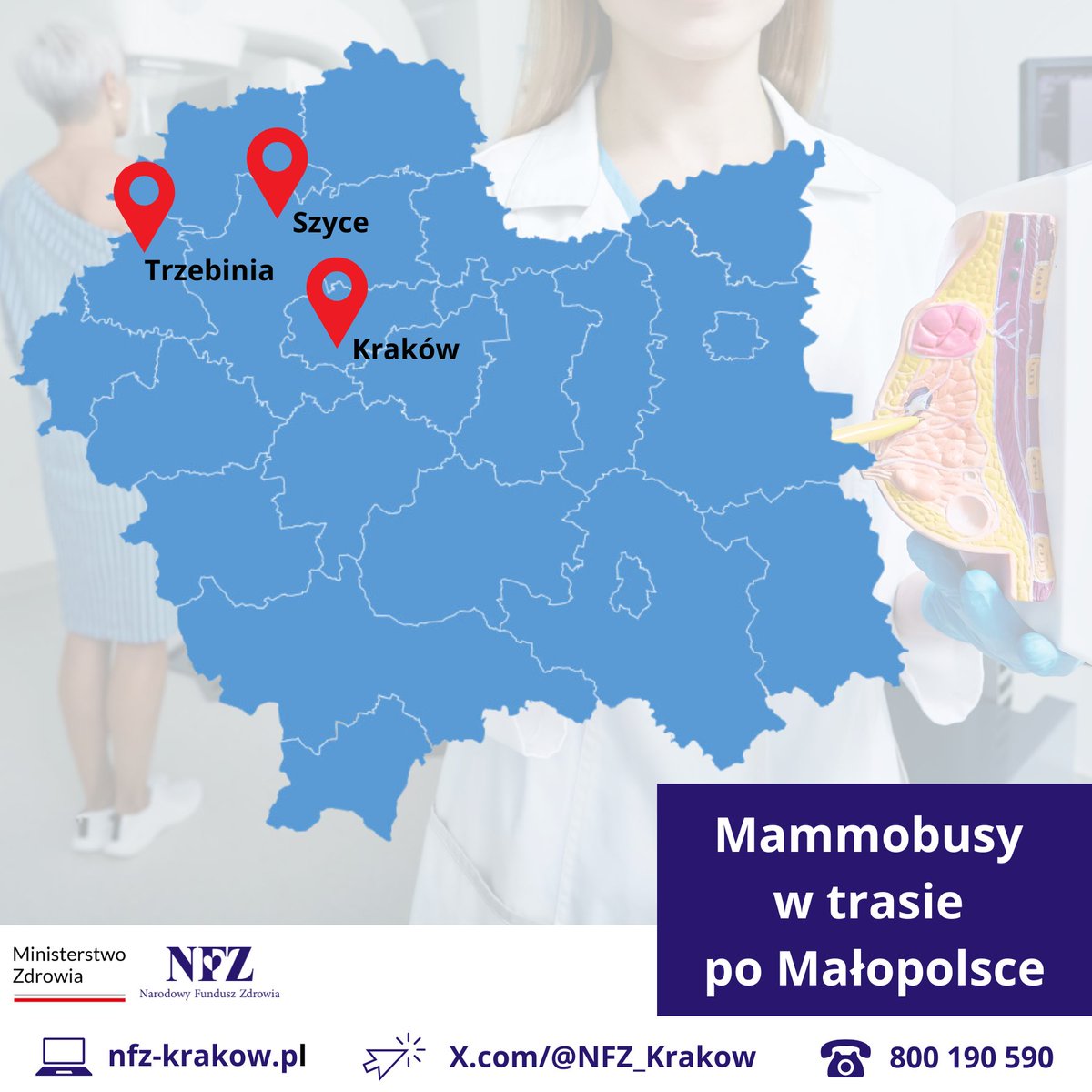 NFZ_Krakow's tweet photo. 👩👱♀️ Masz 45-74 lata?
🎀 Regularnie badaj piersi w programie profilaktycznym @NFZ_GOV_PL i miej pewność, że jesteś zdrowa ❣️
W pracowni stacjonarnej lub mammobusie.
🗺️ Dziś #mammobus w:
#Kraków,
#Szyce,
#Trzebinia.
ℹ️ https://t.co/1f3azkJpEx https://t.co/z4ZMxbcpXR