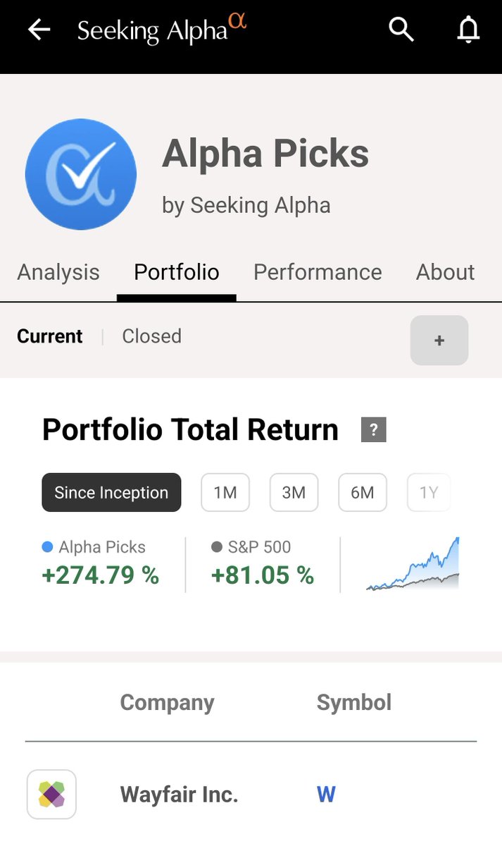 Seeking Alpha 12.1最新选股：$W 估计是为了赶黑五销售季选的。  给的理由是：Wayfair是领先的在线家居零售商，品牌多，供应商多，客户超2000万。Q3业绩同比+8.1%，90天内27家机构上调预期，PEG仅0.7x，较行业折价60%，估值有空间。  SA会员黑五季即将结束，一年中最便宜 ...