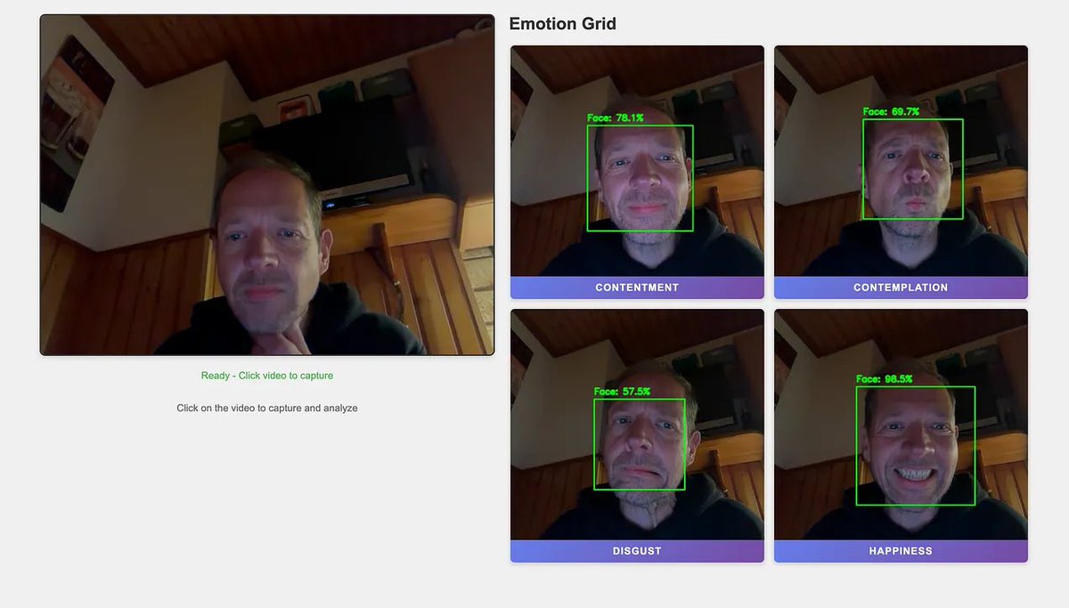myfear's tweet image. Built a fun real-time AI demo this week:
Webcam → #JavaCV face detection → #LangChain4j multimodal emotion analysis → Live overlay in the browser.

buff.ly/Xa9Mwpa

#Java #Quarkus