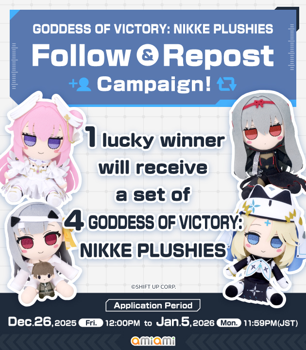 AmiAmi_English's tweet image. 📣#NIKKE25Dec Campaign ends Jan. 5, 2026 at 11:59PM (JST)
 
🌟Goddess of Victory: #NIKKE Plush [Gift]
Scarlet: Black Shadow ver. / Dorothy. / Modernia: First Affection ver. / Rapunzel: Pure Grace ver.
👉amiami.com/eng/search/lis…

🎁By following ＆ RPing, 1 will win these plushies!