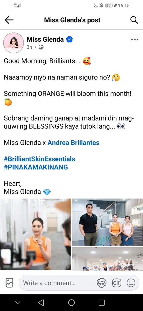 MichelleDu18773's tweet photo. Ano kaya tong pasabog ni miss glenda na something orange daw bigla tuloy akong na excited 🤔
#AndreaBrillantes I @iamandrea_b
#KyleDrea
#BrilliantSkinEssentials
#PINAKAMAKINANG https://t.co/IuewXFn0oB
