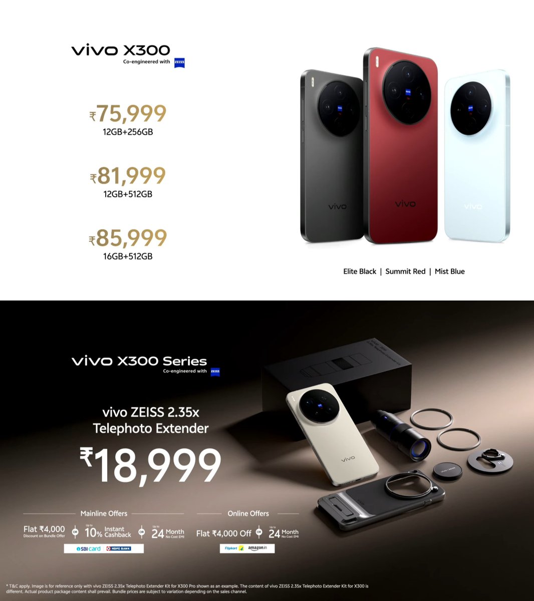 TechHome100's tweet image. Vivo X300 launched in India 🇮🇳 

🔹 6.31&quot; BOE Q10+ 1.5K 120Hz 8T LTPO OLED Flat Display, 4500nits Peak Brightness, 2160Hz PWM Dimming, 1.05mm Ultra narrow bezels 
🔹 Dimensity 9500
🔹 LPDDR5X Ultra + UFS 4.1 
🔹 200MP HPB (OIS) (1/1.4&quot;)
🔹 50MP JN1 UW
🔹 50MP LYT-602 (3x)…