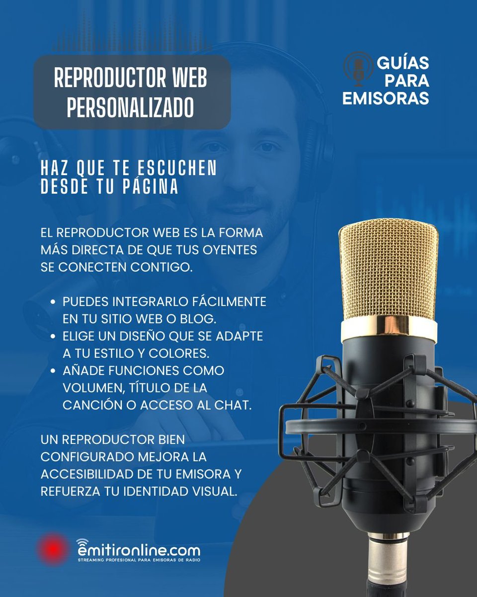 EmitirOnline's tweet image. Al contratar nuestro servicio profesional de radio streaming, te ofrecemos un reproductor personalizado y exclusivo, para integrar de forma sencillo en tu Web #radio #streaming #player