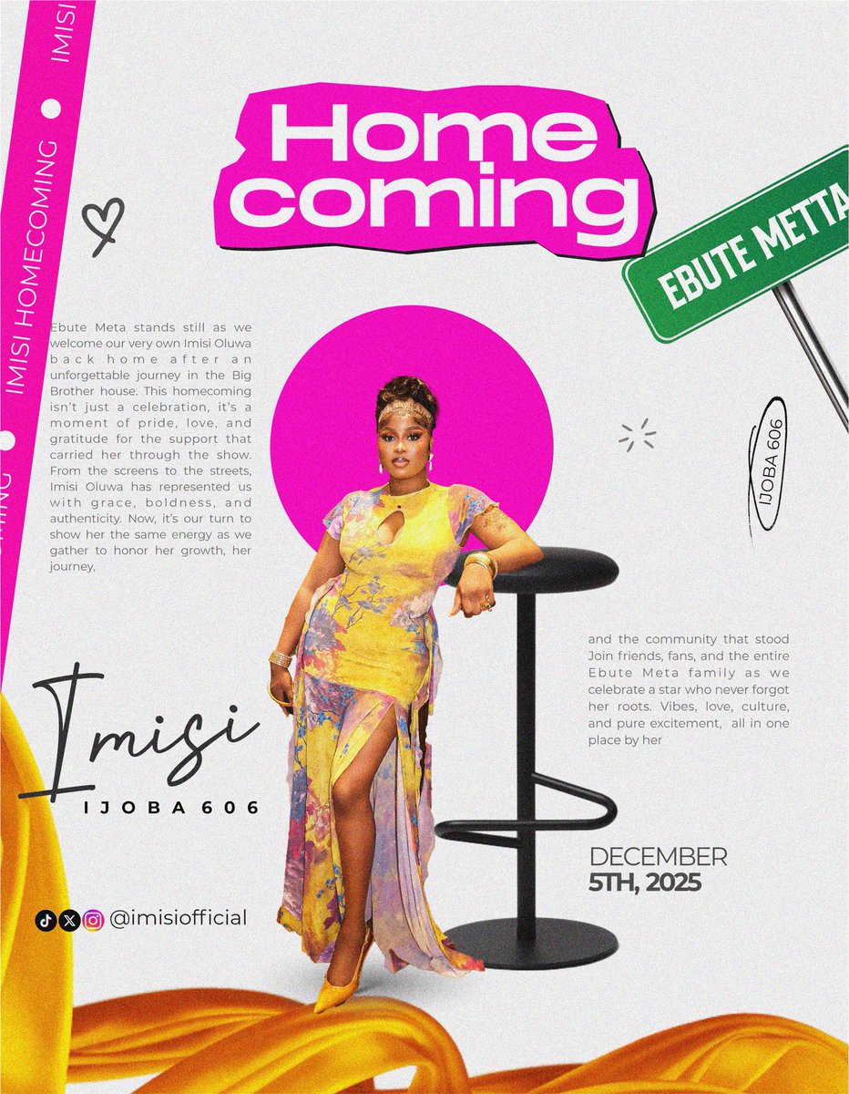 ‼️‼️‼️‼️‼️‼️‼️‼️

TAG FOR TODAY

ANTICIPATE IMISI HOMECOMING 
5TH OF DECEMBER 
#ImisiAyanwale
#Imistars