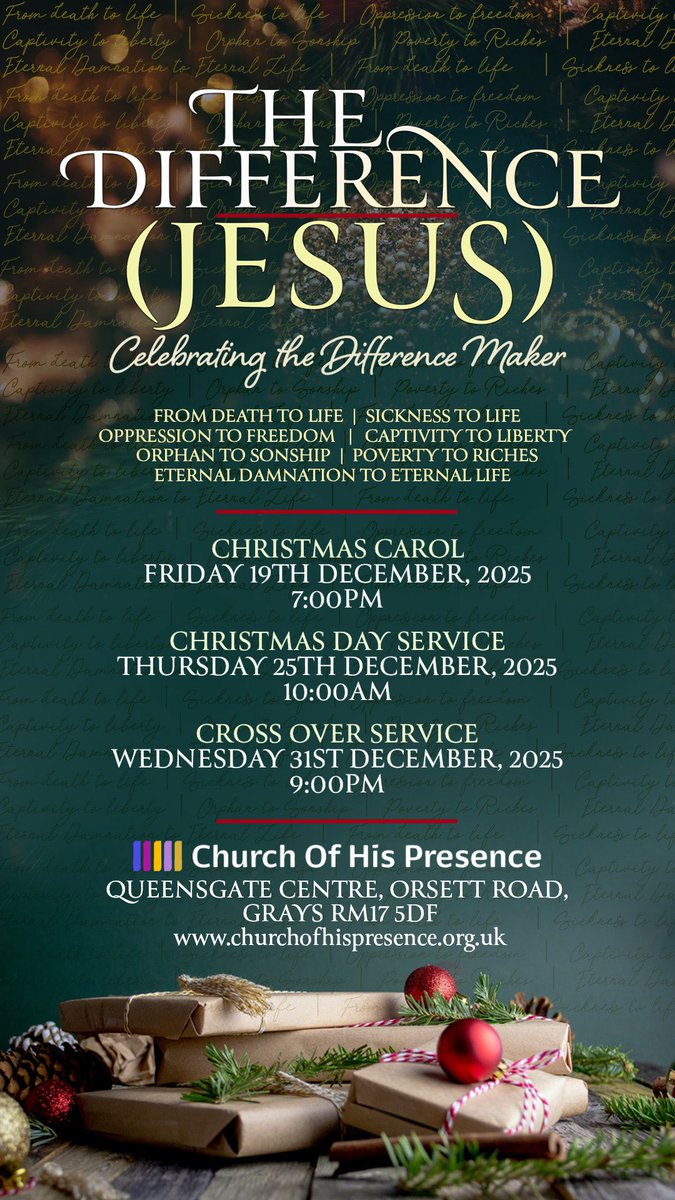 wearecohpuk's tweet photo. Happening this month at COHP!

🎤 Christmas Carol: Friday 19th December 2025, 7pm 

🎄Christmas Day Service: Thursday 25th December 2025, 10am 

💫 Cross Over Service: Wednesday 31st December 2025, 9pm 

We hope to see you at all of these services including our Sunday services. https://t.co/gvyaiU5fVG