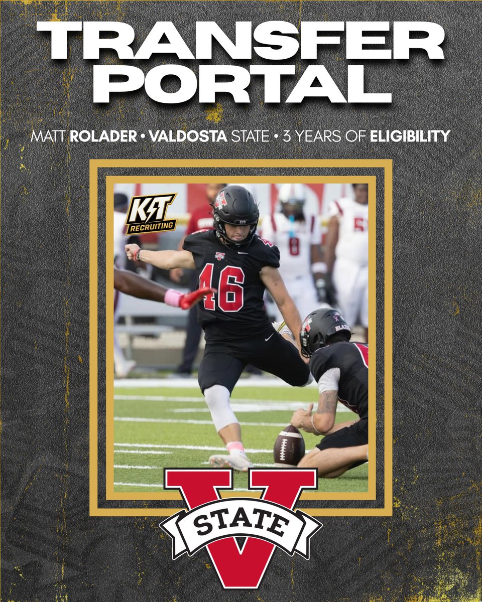 kt_recruiting's tweet photo. #ValdostaState Kicker Matt Rolader has entered the #NCAA Transfer Portal 🚨 https://t.co/wQXlCyaF0U