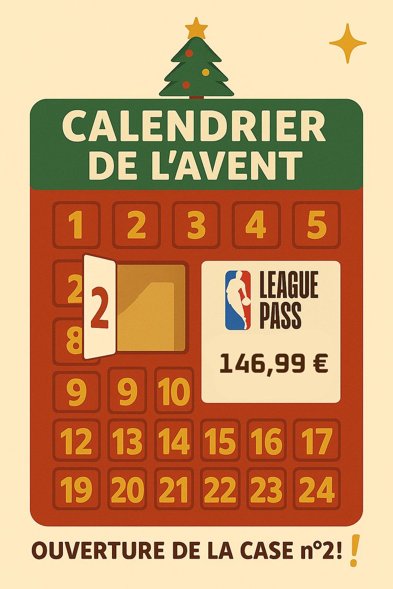 🎄 OUVERTURE DE LA CASE N°2 !
Aujourd’hui… Je vous régale vraiment 🎁🔥
Pour cette deuxième case de mon calendrier de l’avent, on joue ni plus ni moins que pour :

🏀 1 Abonnement NBA League Pass – valeur 146,99€ !
Oui, l’abonnement complet. Toute la NBA, en illimité, pendant