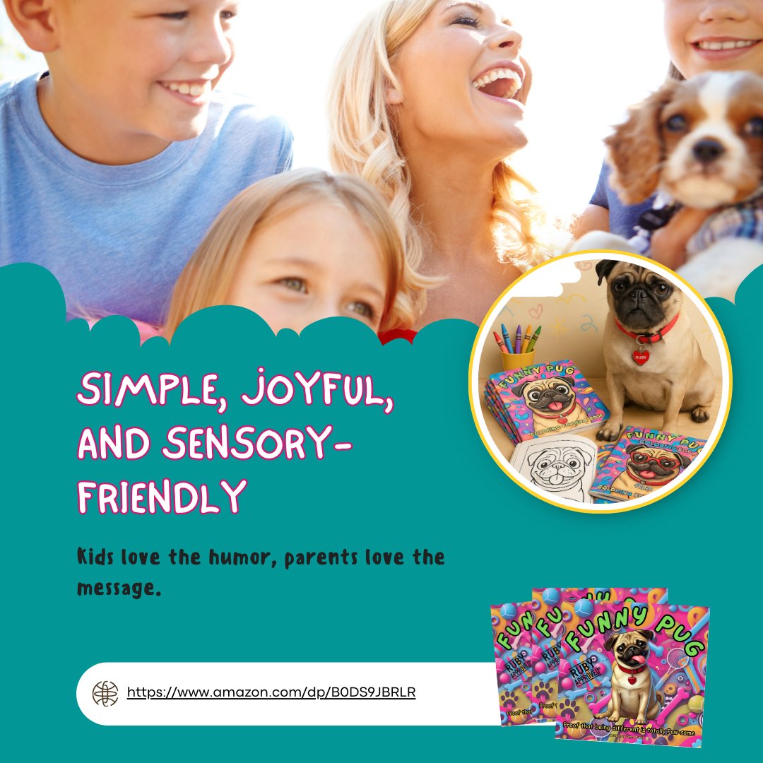 MissRuby's tweet photo. Simple, joyful, and sensory-friendly fun for all ages.

Kids love the humor, parents love the message.

Order Funny Pug: https://t.co/aHyqZuM5R5

Tag a parent looking for inclusive, happy reads!

#AutismFriendly #CalmReading #PugPower https://t.co/zFdMQGFS44