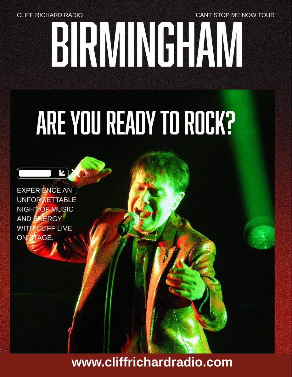 🎶 Birmingham tonight!

Cliff brings the tour to Brum with a full night of hits and magic. Ready to Move It, Birmingham? 💫🔥

📸 Paul Dyer 

#CliffRichard #CantStopMeNowTour #BirminghamCity #Birmingham