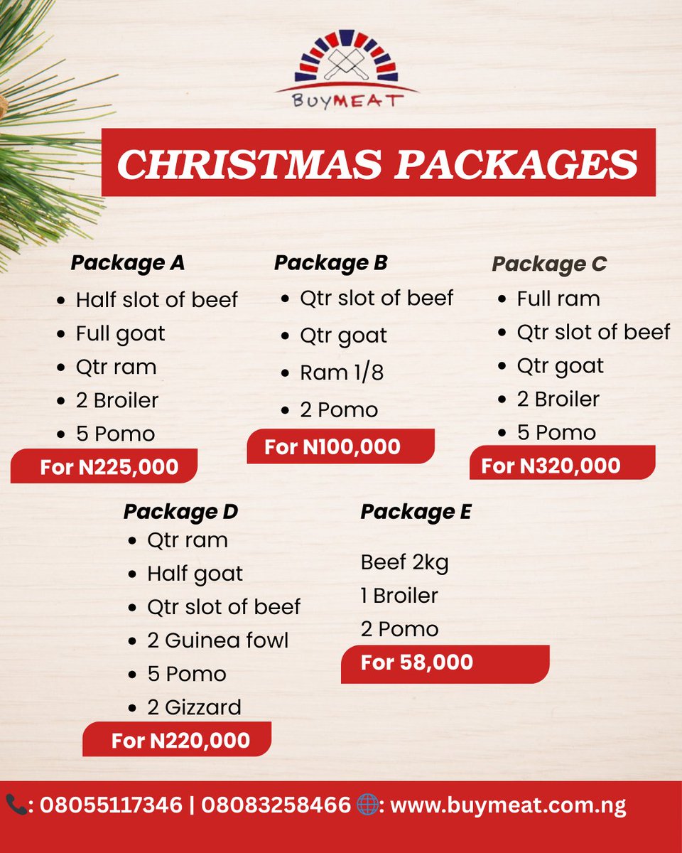 BuymeatNG's tweet photo. 🔔🎄 OUR DECEMBER MEAT PACKS ARE OUT!

Let us handle the proteins while you focus on enjoying the holidays.

Premium quality, great prices, and curated bundles for every pocket plus FREE delivery on every order.

Place your order early and enjoy a hassle-free festive season!🤶 https://t.co/VCBCq2O97J
