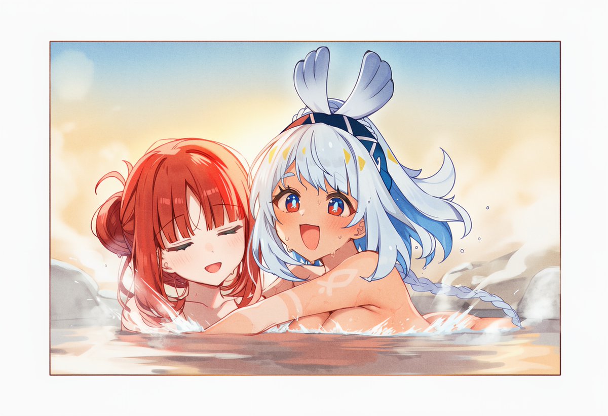 Unajyudayo's tweet image. 温泉ではしゃぐムアラニとニィロウ♨