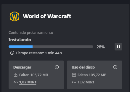 wowelementalES's tweet image. [#WoW] #TheWarWithin #Worldofwarcraft 

Ya puedes descargar de manera anticipada el parche 11.2.7 

(Al tener la beta y el RPP de dichos parches, mi descarga es menor)