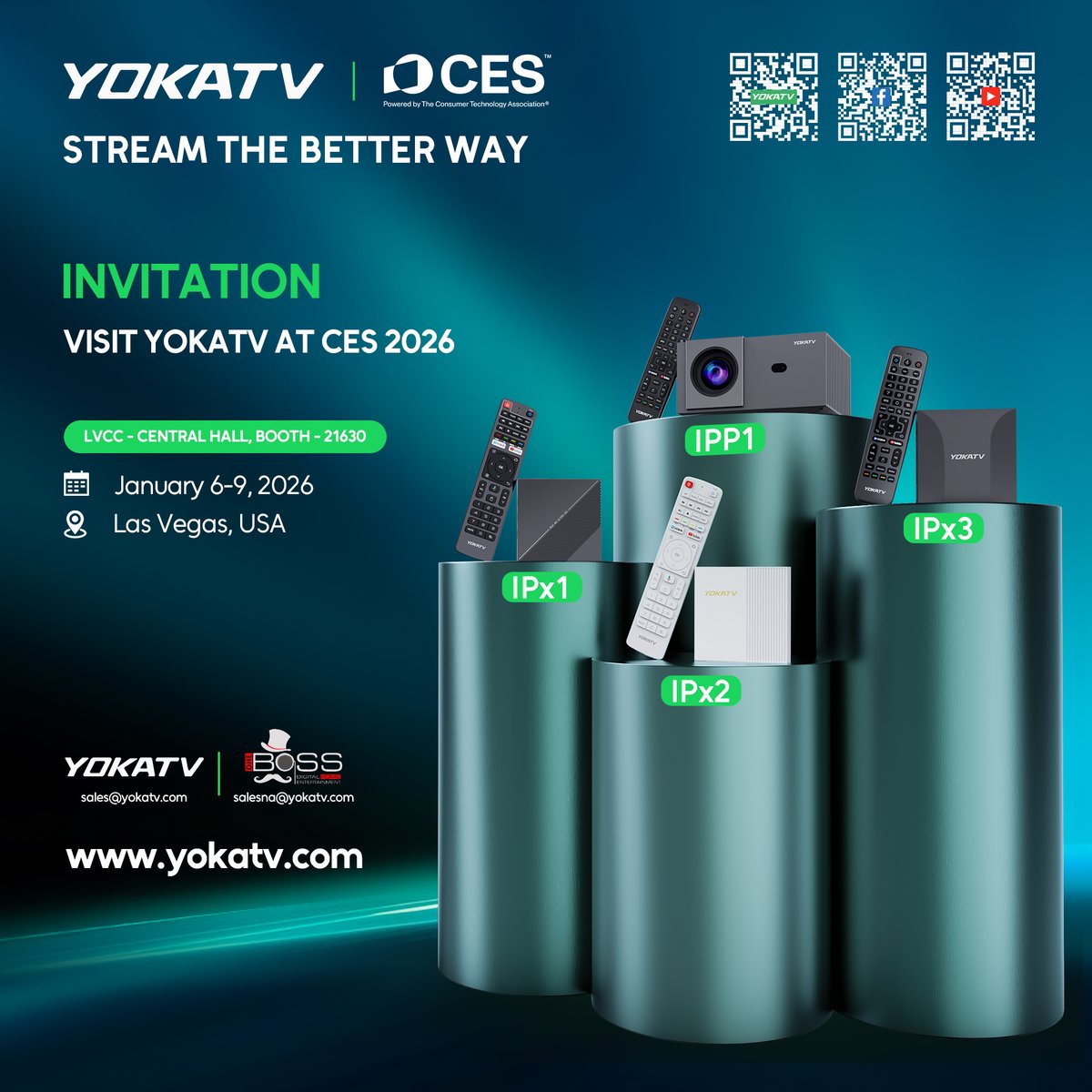 yokatvofficial's tweet image. 🚀 YOKATV is coming to CES 2026
Join us at LVCC, Central Hall, Booth #21630 from January 6–9, 2026 as we showcase our products.
We’re attending with our North American partner, DHEBOSS
Let’s stream the better way together
#CES2026 #YOKATV #AndroidTVBox #TechInnovation #SmartTVBox