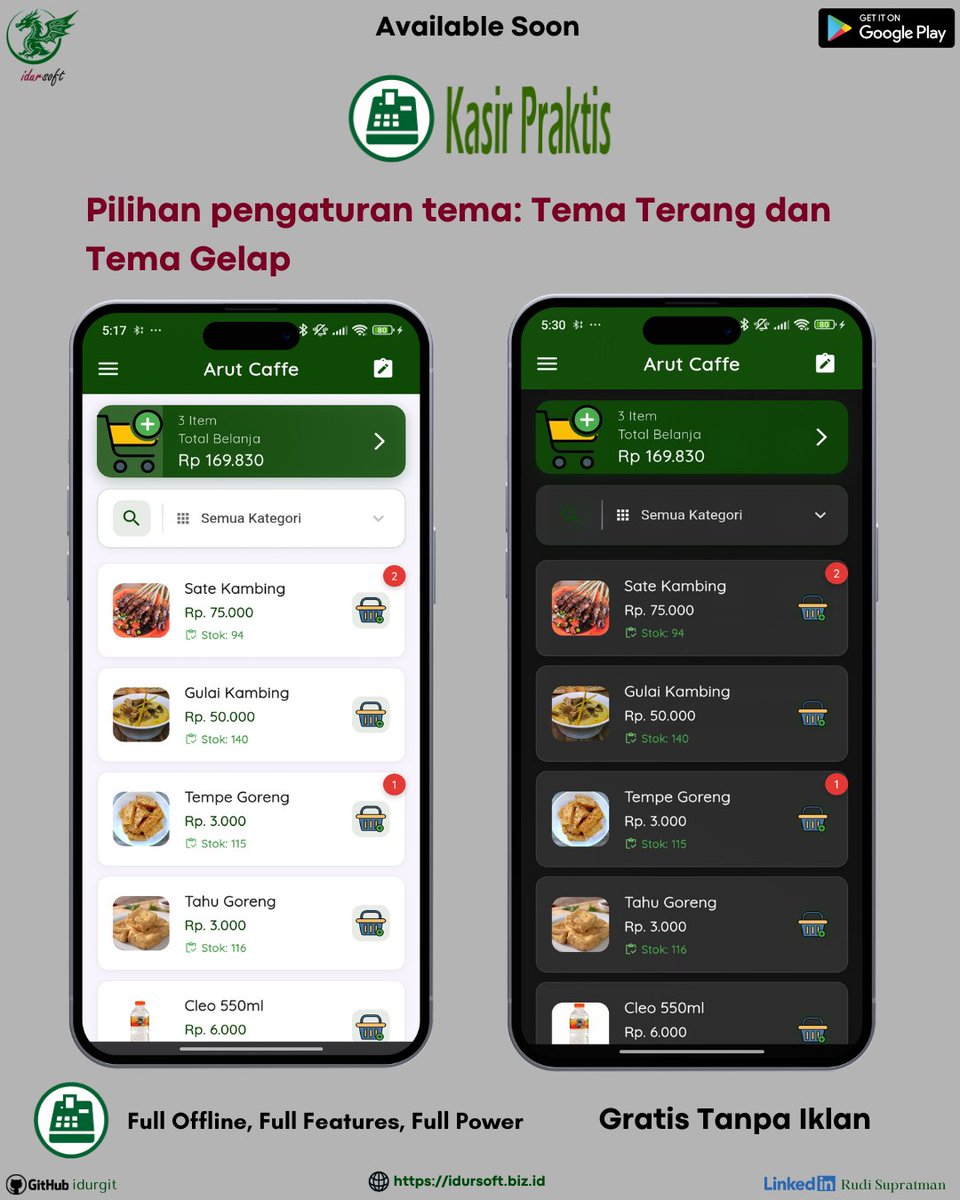 cakidur's tweet photo. Memiliki pilihan theme : Tema Gelap dan Tema Terang.

Kasir Praktis
Aplikasi kasir POS offline gratis tanpa iklan untuk bisnis kecil dan mikro.
Full Offline, Full Features, Full Power

Available Soon at Google Play

#aplikasikasir #kasirgratis #kasiroffline #idursoft https://t.co/Z35jy5o0fe