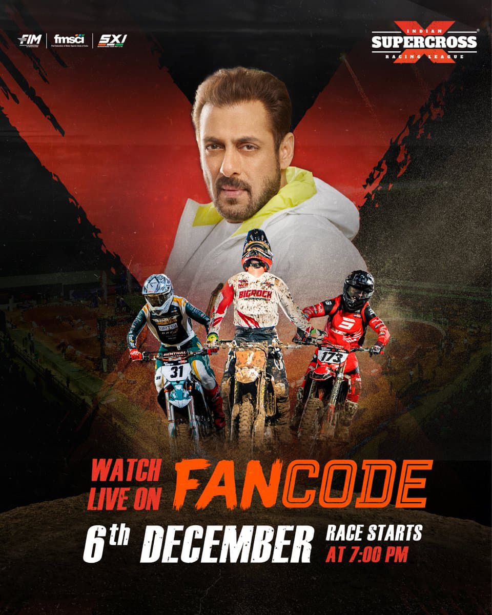 kundans0397993's tweet photo. Watch all the action, all the battles, all the madness — LIVE from anywhere. 🔥
Catch Round 2 on @FanCode, 6th December at 7 PM. 🏁
#ISRL #FlirtWithDirt #SupercrossIndia #Supercross #Salmankhan #time2race #SupercrossWithSalman #Hyderabad #Telangana #Round2 #FanCode https://t.co/9apgM3wtnt