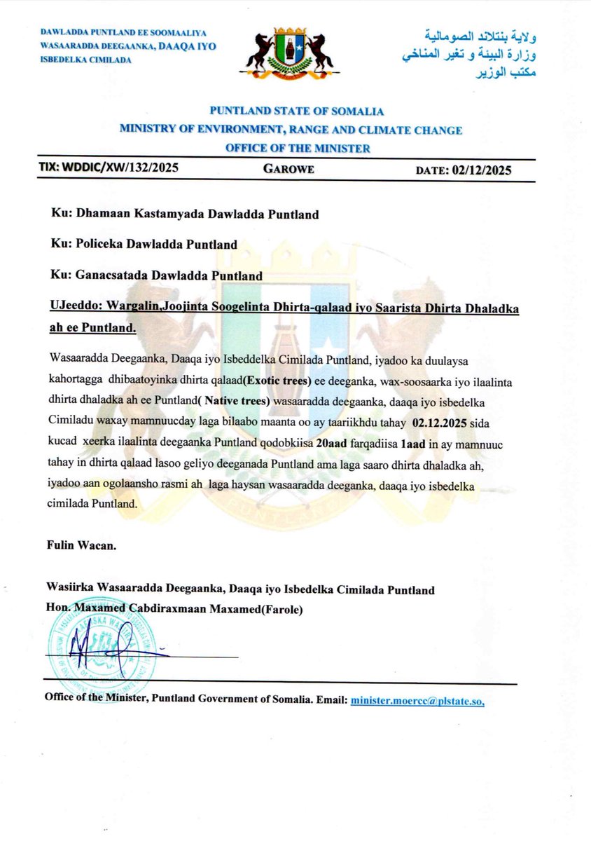 Ministry of Env, Range & Climate Change-Puntland tweet media