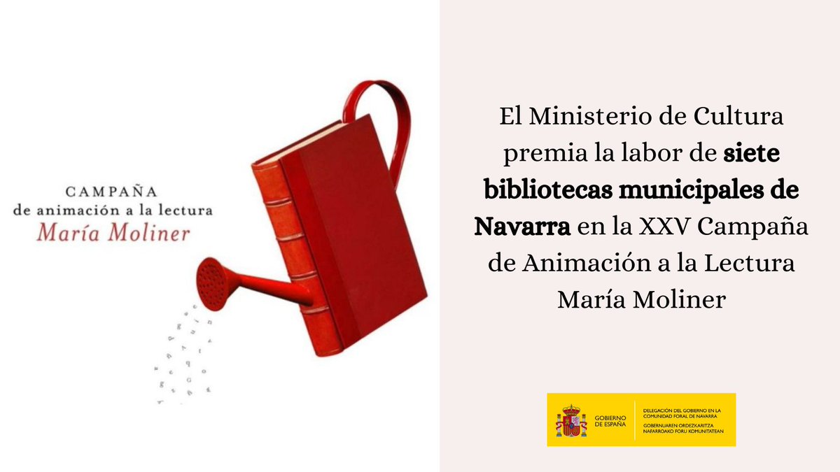 📚El <a href="/culturagob/">Ministerio de Cultura</a> ha premiado 7 proyectos de animación a la lectura presentados por bibliotecas municipales de #Navarra en el marco de la XXV edición de los Premios María Moliner.

📌Cada proyecto recibe 2.700 euros para la compra de libros.

🔗Más info: acortar.link/TGpKka