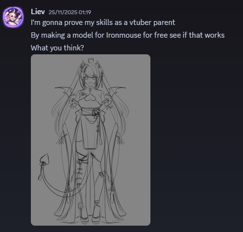 LievVT's tweet image. This was the date I started the sketch for the model, sent it to a friend lmao
25-11-2025

So yeah, it took me overall a week, 6 days to be exact to make. Counting that I had other comms and it was my uncle&apos;s bday so we went to the aquarium (where I kissed a fish). Also fun fact,…