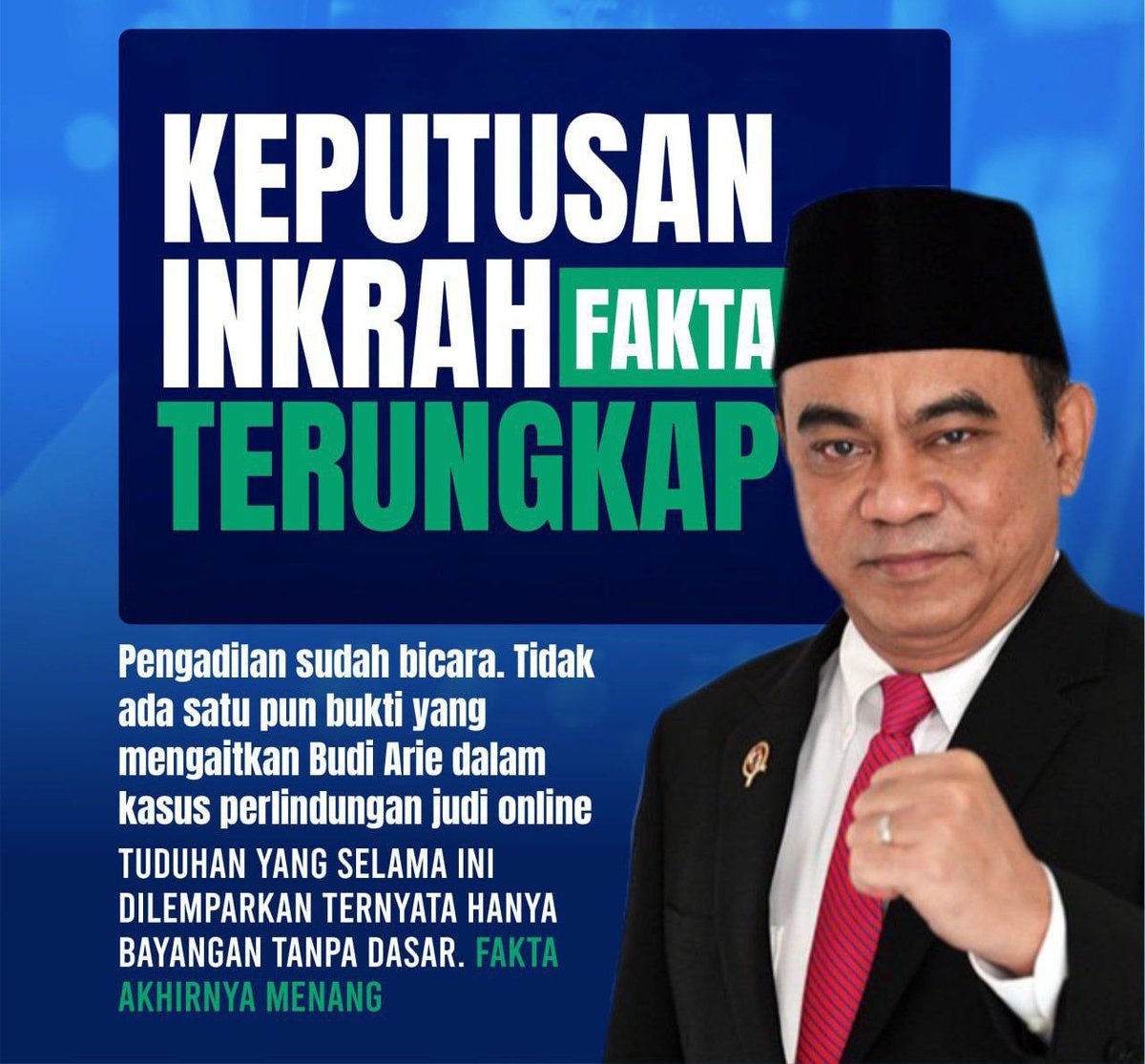 cwkandre's tweet image. Berita baik dari pengadilan Putusan inkrah kasus judol tidak menyeret nama Menkominfo Budi Arie Sebuah Fakta Hukum Bersih bahwa dia adalah korban framing Mari dukung BudiArie Berantas Judol tanpa henti