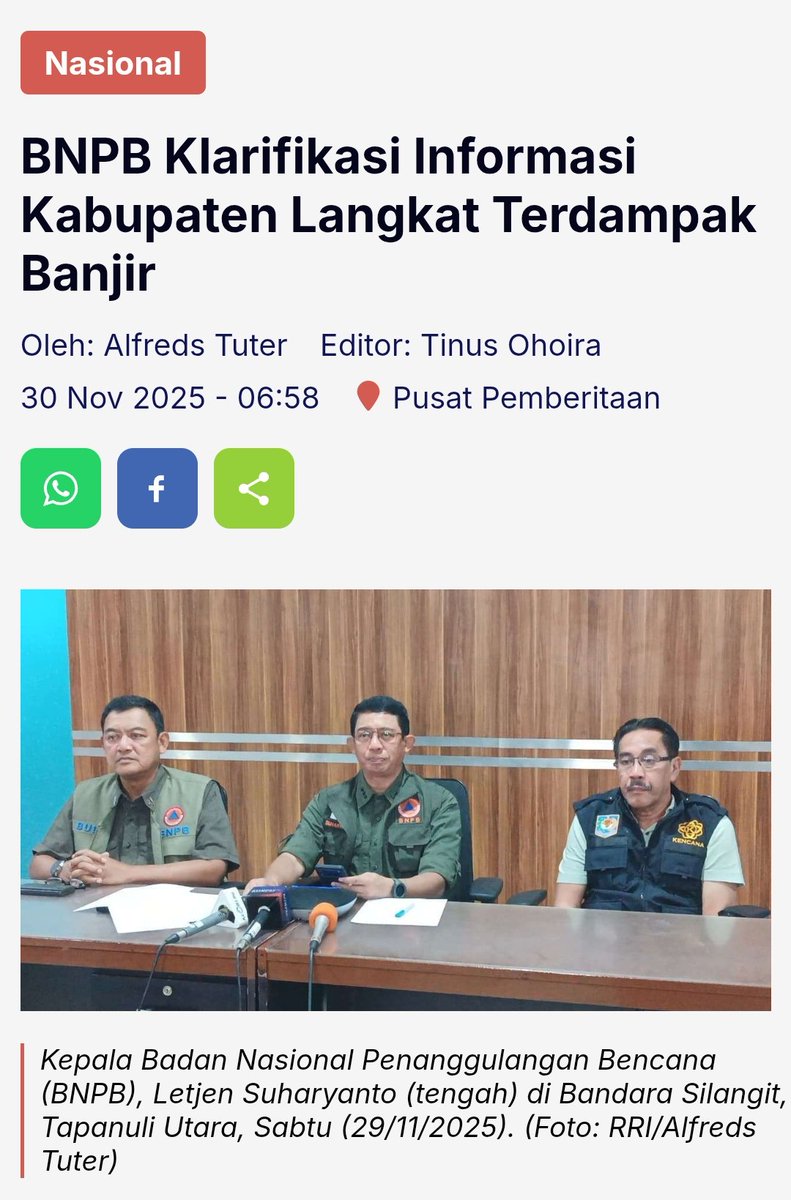 Kepala BNPB Pak Suharyanto ini kenapa dah? Dalam beberapa hari udah 2x aja blunder persoalan Bencana Banjir di Sumatera. Presiden harus evaluasi, bahkan mungkin cocoknya Pecat aja ini orang.

#PecatKepalaBNPB #PecatSuharyanto