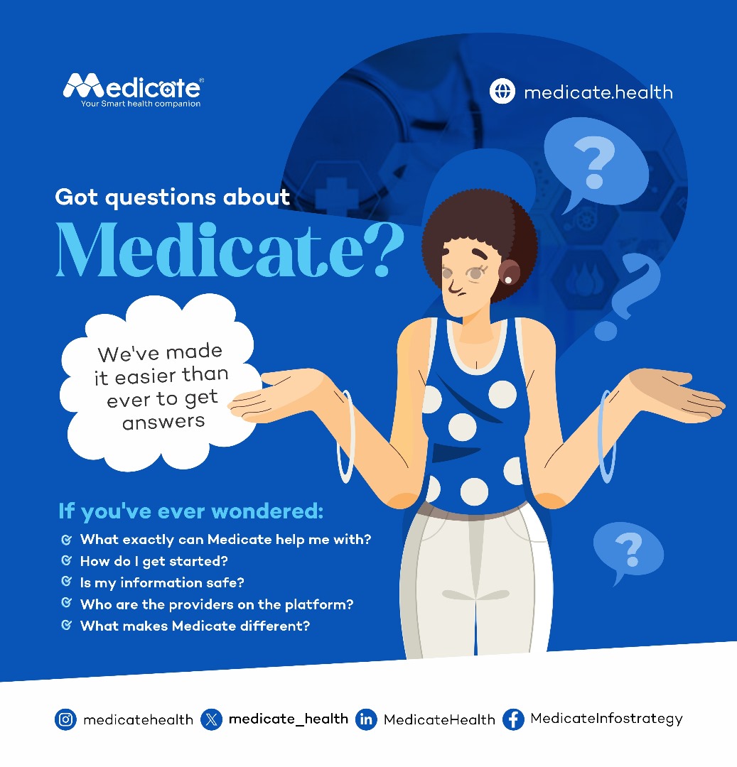 Got questions about Medicate? We made it simple.
Our FAQ gives quick, clear answers — how it works, who it’s for, safety, providers, and what makes us different.
No long reads. No stress. Just clarity.

💙 Explore our FAQ 
👉 medicate.health