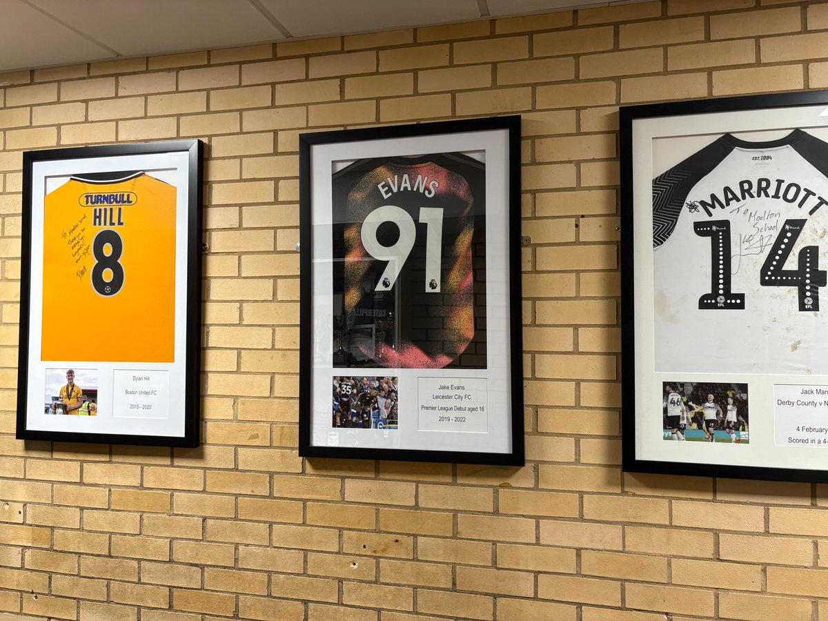 Two more shirts added to the Moulton School Sporting Hall of Fame, two fantastic students!

Dylan Hill - Boston Utd FC
Jake Evans - Leicester City FC

Big futures ahead of them, as a dept we are excited to watch their careers unfold, very proud!

#TeamMoulton #Proud #Legacy