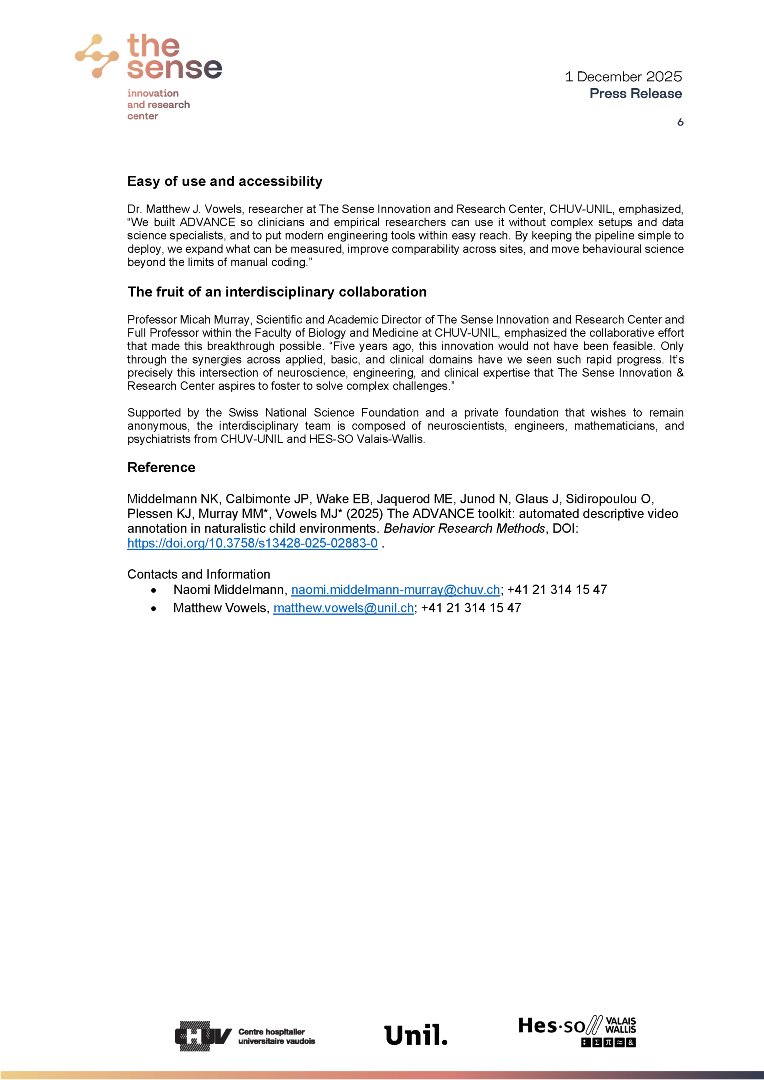 _TheSense_'s tweet image. 🚀 Breakthrough in human behavior analysis!
The Sense presents ADVANCE, a tech that automatically analyzes videos in natural settings, enabling authentic behavior observation, faster results, and more precise data for research and clinical use.

#TheSense #Innovation #Research