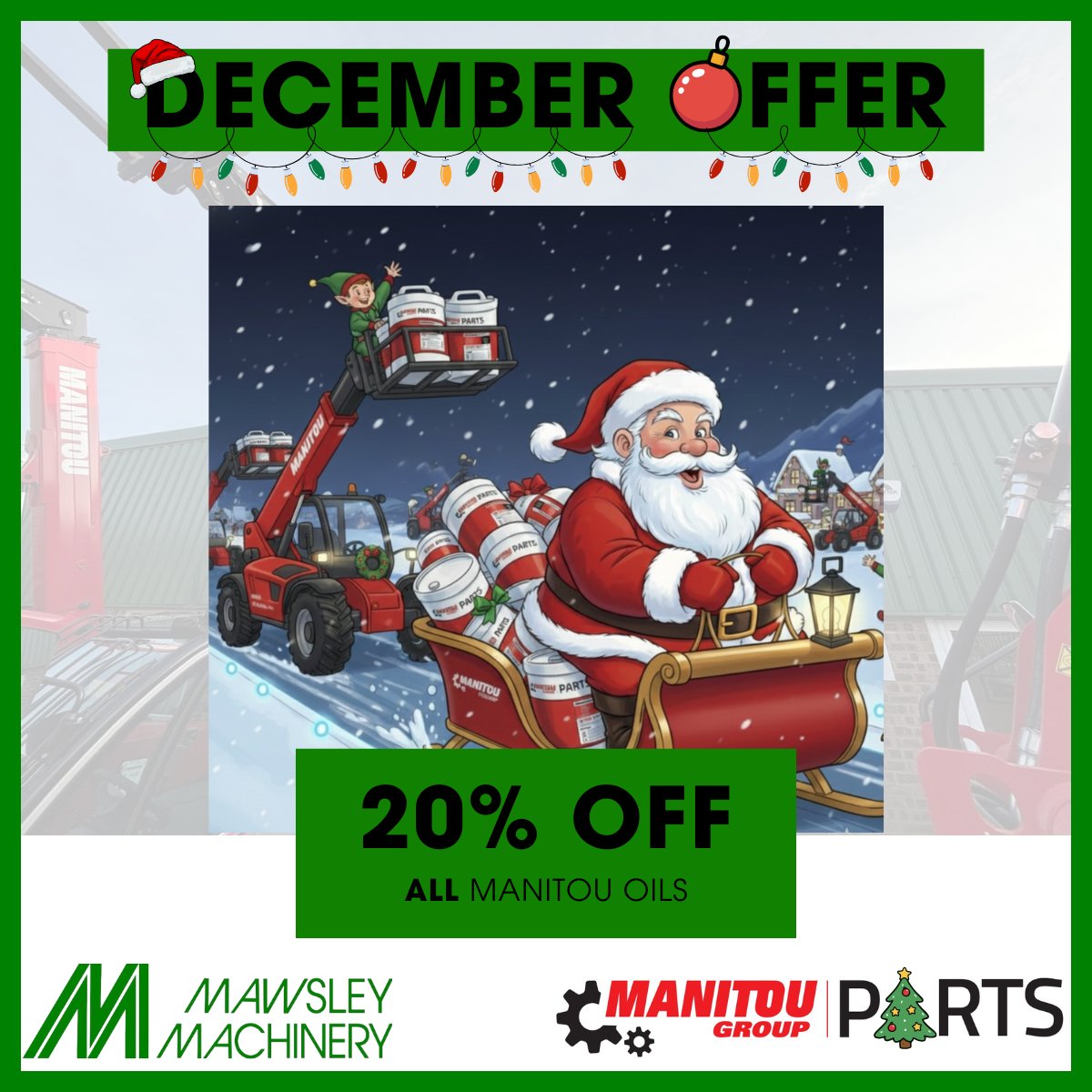 20% off ALL Manitou oils
But there’s a catch…

To unlock your discount, you must send us your best Christmas joke alongside your order.

Make us laugh and the discount is yours!
📩 parts@mawsley.com 📞 01604 880644