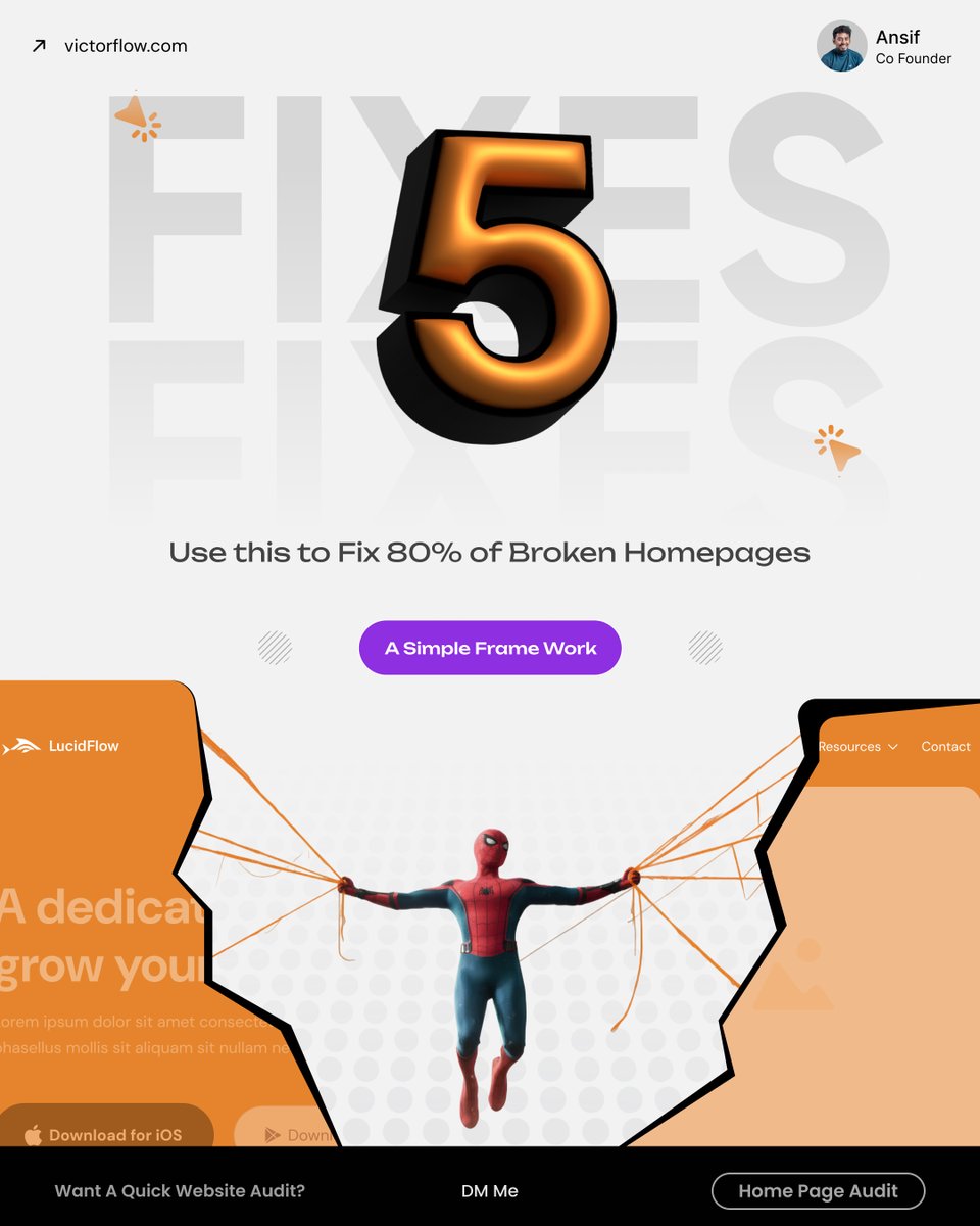 Ansif_developer's tweet image. I can fix 80% of broken homepages with 1 simple framework.

Most designers overcomplicate it.

But this is the framework I use every single time, and it works for SaaS, agencies, ecom… literally everything. 👇

1️⃣ Say the value first

Not your slogan. Not your mission.
Just…