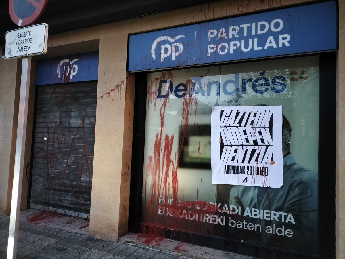 Todo mi apoyo a los compañeros del PP vasco cuya sede de Bilbao ha sido vandalizada. Ni nos callaron  antes ni lo harán ahora.

Seguiremos defendiendo nuestras ideas y valores con la misma determinación y coraje de siempre. Ni un paso atrás en la defensa de la libertad, la
