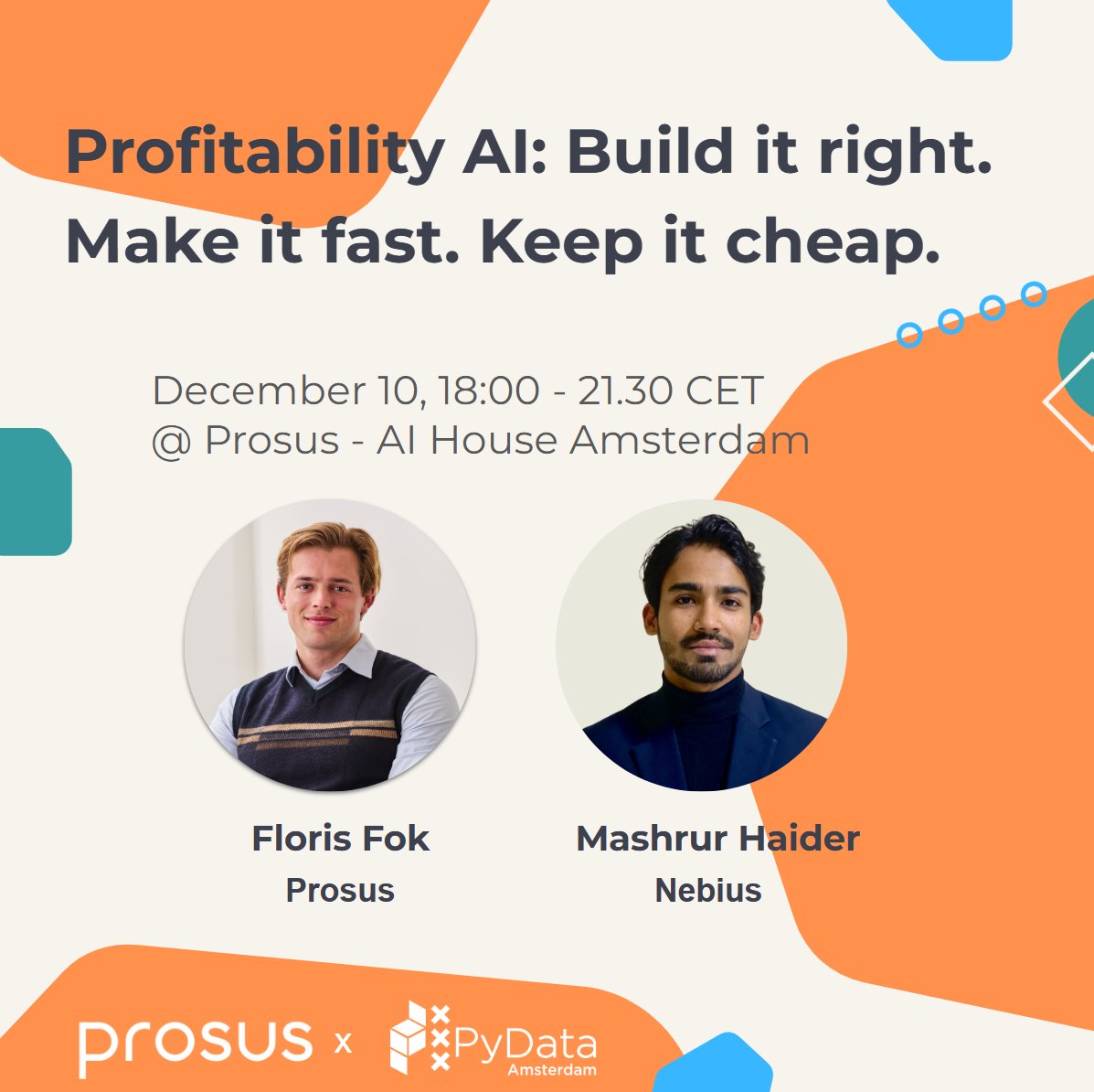 pydataamsterdam's tweet image. Super excited for our last #PyData meetup of 2025 @ #AI House Amsterdam @Prosusgroup Wed 10 Dec!

We’ll talk turning AI from cool concept to revenue engine - RSVP &amp;amp; join us: meetu.ps/e/PHp10/zKMYM/i 🚀