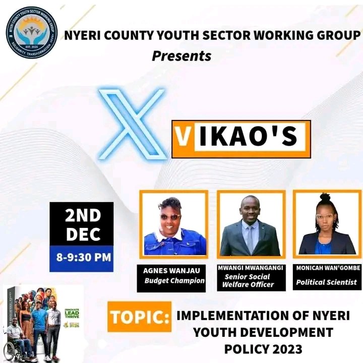 Today we’re back with another X Space in our ongoing series, diving into the implementation of the Nyeri Youth Development Policy. Join the conversation, share your thoughts, and let’s shape the future together! #NyeriYouthSummit2025
#NyeriYouth #YouthPolicy #XSpaceSeries