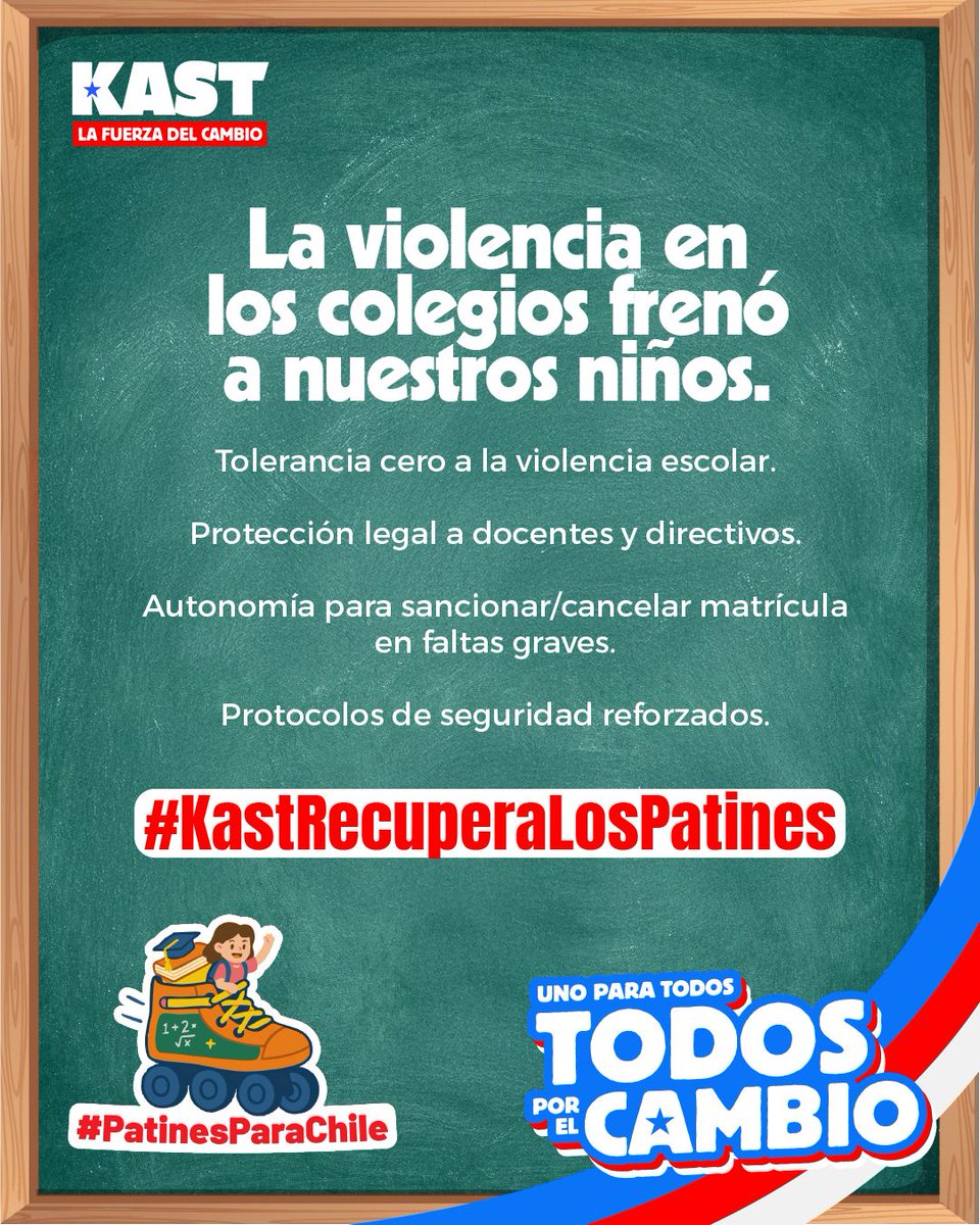 #KastRecuperaLosPatines 🛼

📣 A miles de niños les quitaron los patines. La violencia, los paros y la burocracia frenaron su aprendizaje y su esperanza.

🇨🇱 Con <a href="/joseantoniokast/">José Antonio Kast Rist 🖐️🇨🇱</a> tendremos un Gobierno de Emergencia Educativa.
