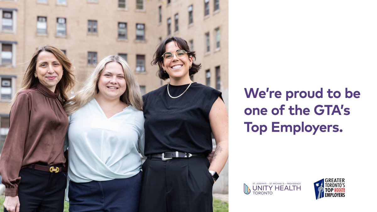 UnityHealthTO's tweet image. Unity Health Toronto is one of Greater Toronto’s Top Employers for 2026, marking its fifth consecutive year as one of the region’s best places to work.
Read more here: unityhealth.to/2025/12/unity-…