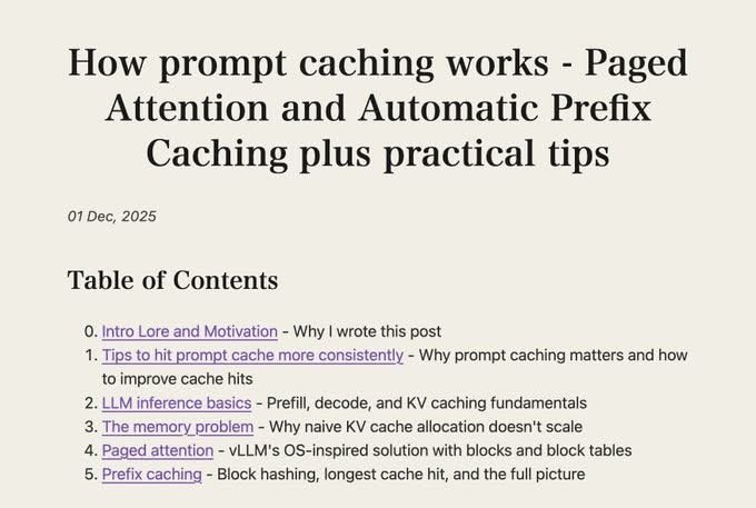 Prompt caching is the most bang for buck optimisation you can do for your LLM-based workflows and agents.

The prompt cache more consistently and how it works under the hood 

-/sankalp.bearblog.dev/how-prompt-caching-works/