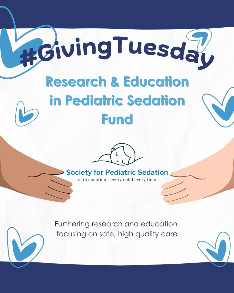 pedsedation's tweet image. Join us this #GivingTuesday in supporting sedation research and education.
Every contribution to the REPS Fund helps us advance safe sedation for every child.

Donate to the REPS Fund at the link below ⤵️
bit.ly/487Edyi
#SPS #pediatricsedation #SPSREPS