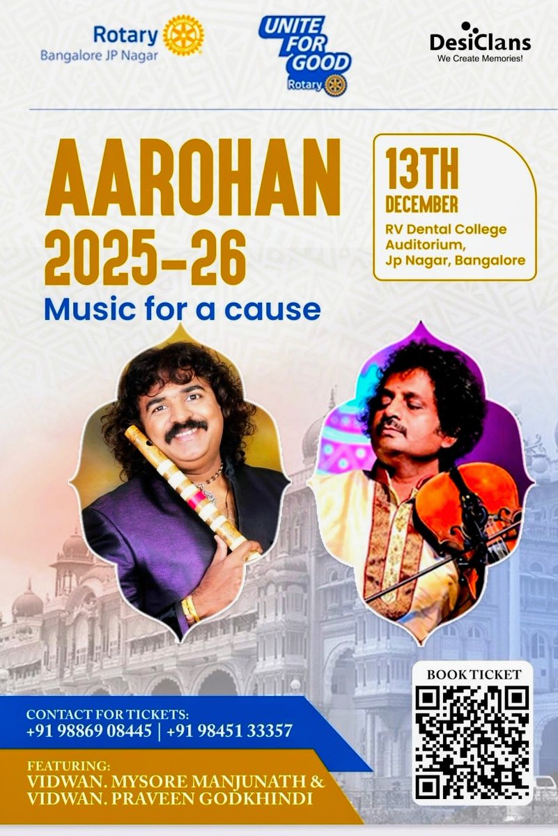 niranmysore's tweet image. Rotary Bangalore JP Nagar organised a very unique musical event. On 13th December, Saturday. Please come and support 🙏