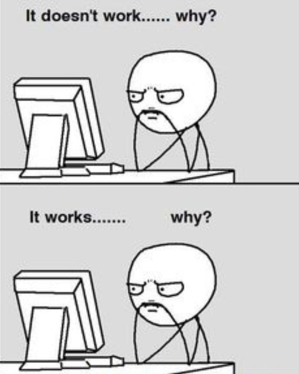 Geiselsoftware's tweet image. 🤖 Coding truth: sometimes you don’t know why the code fails, and sometimes you don’t know why it works.
Good engineers investigate both. When something works “by accident”, it’s just a future bug waiting for its moment.
#SoftwareEngineering #Debugging #TechHumor