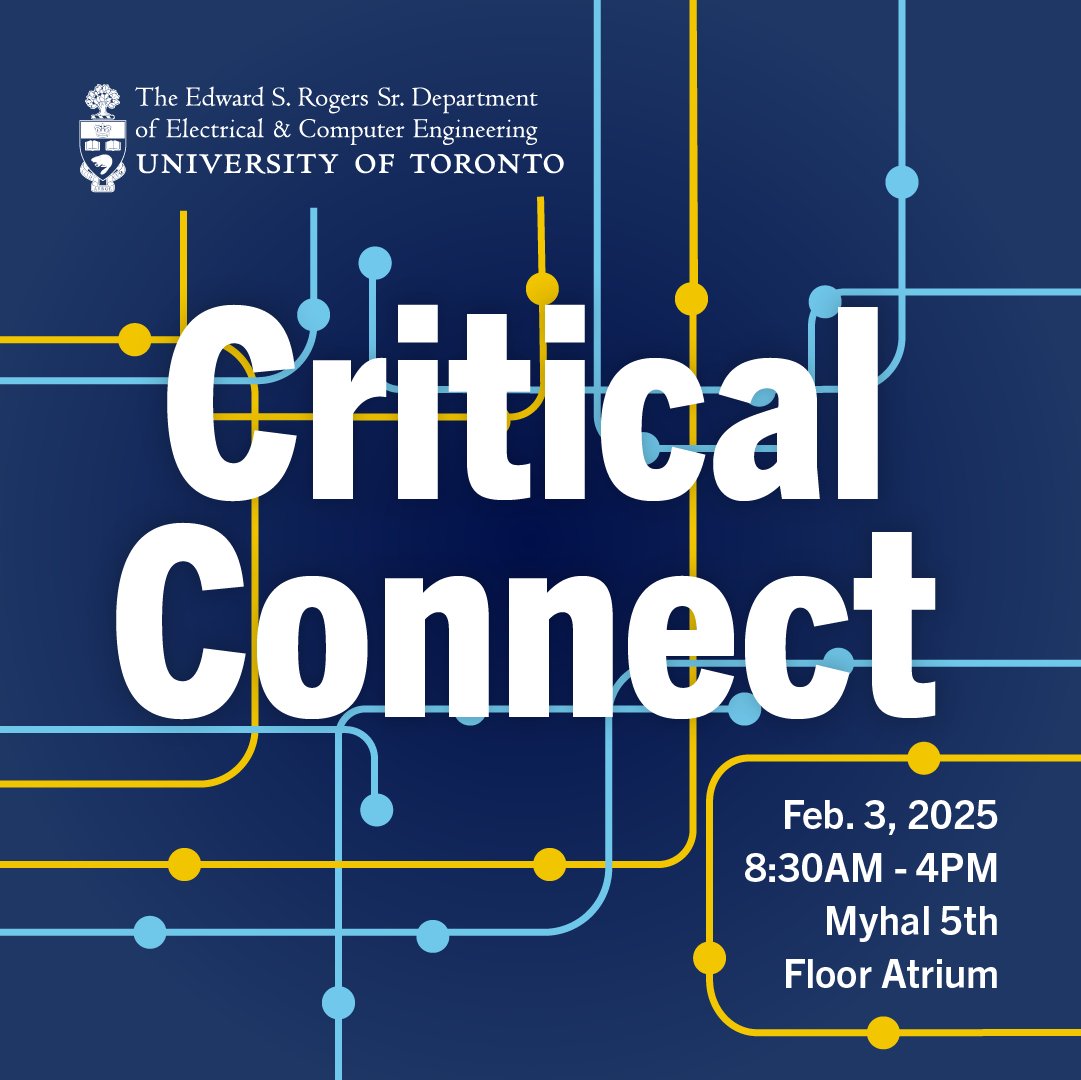 eceuoft's tweet image. 📣 Save the Date!
February 2026, ECE at U of T will host the Critical Connect Conference. Join us for a full day dedicated to the future of AI in practice.
📅 Feb 3 | ⏰ 8:30AM–3:00PM |📍Myhal 5th Floor Atrium
#CriticalConnect2026 #ECEUofT #UofTEngineering #AIInnovation
