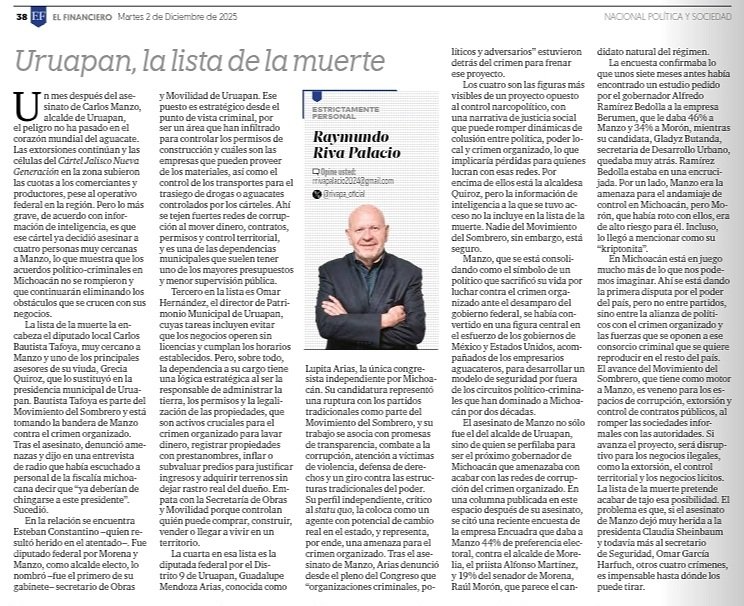 Guanajuato, fue cuna de la independencia.

Chihuahua, lo fue de la Revolución Mexicana.

Ahora Michoacán, se perfila para ser cuna de recuperación de la libertad y democracia.

¡ Fuera Morena !

Lean la columna de Raymundo Riva Palacio.

👇