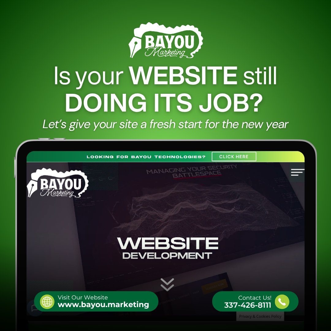 bayou_marketing's tweet image. Is your website still doing its job? 
Outdated design, slow load times, and confusing navigation could be costing you conversions. 
Let’s give your site a fresh start for the new year. 
📞 (337) 426-8111 | 🌐 bayou.marketing 
#WebsiteRefresh #DigitalUpdate #BayouMarketing