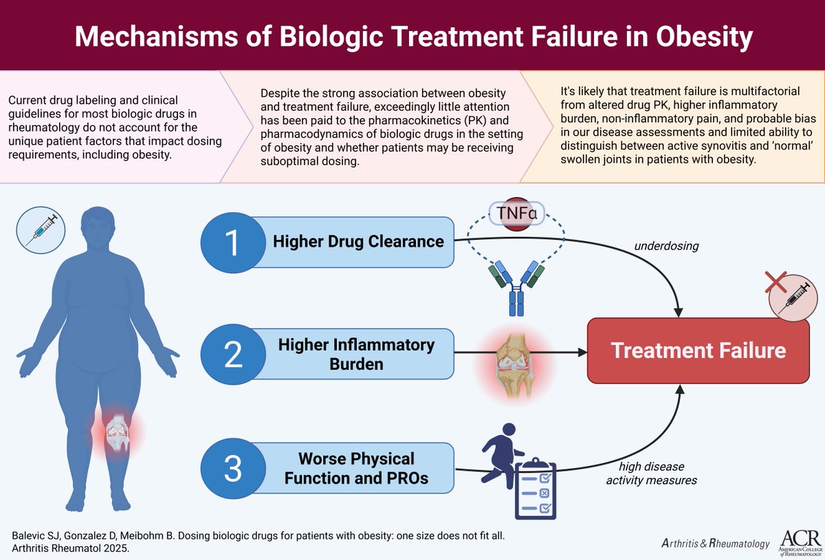 ACR_Journals's tweet image. Current drug labeling &amp;amp; clinical guidelines for most biologic drugs in rheumatology do not account for unique patient factors that impact dosing requirements, including obesity. Review in A&amp;amp;R looks at the relationship between obesity &amp;amp; treatment response

doi.org/10.1002/art.43…