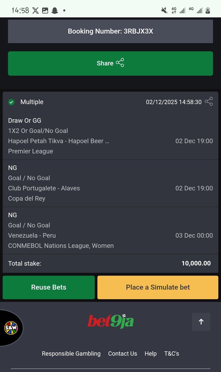 BetParkO's tweet image. - 3RBGZDN
- 3RBJM3F
- 3RBJX3X
- 3RBK5T5
Today&apos;s #Bet9jaCode Selection💰⚽️♻️♻️