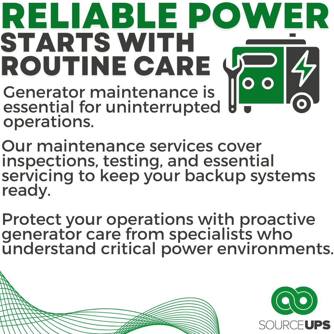 SourceUPSLtd's tweet image. Reliable power starts with routine generator care ⚡ Keep operations running smoothly with proactive maintenance from Source UPS. Learn more sourceups.co.uk